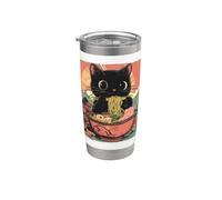 Anime Cat Ramen Graphic Tee, Japanese Kawaii Retro Y2K Manga Vaso térmico de acero inoxidable de doble pared