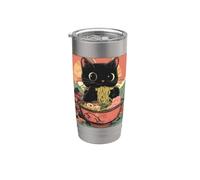 Anime Cat Ramen Graphic Tee, Japanese Kawaii Retro Y2K Manga Vaso térmico de acero inoxidable de doble pared
