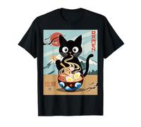 Anime Cat Ramen Instant Noodles Divertido Gráfico de Gato Japonés Camiseta