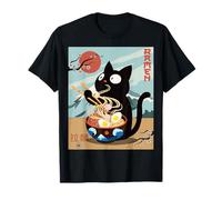 Anime Cat Ramen Instant Noodles Divertido Gráfico de Gato Japonés Camiseta