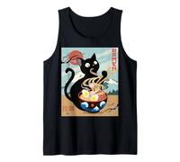 Anime Cat Ramen Instant Noodles Divertido Gráfico de Gato Japonés Camiseta sin Mangas