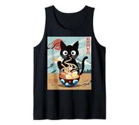 Anime Cat Ramen Instant Noodles Divertido Gráfico de Gato Japonés Camiseta sin Mangas