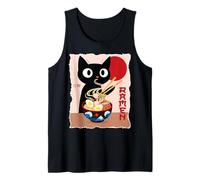 Anime Cat Ramen Instant Noodles Divertido Gráfico de Gato Japonés Camiseta sin Mangas