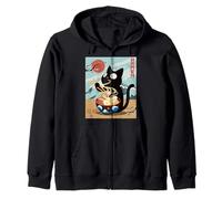Anime Cat Ramen Instant Noodles Divertido Gráfico de Gato Japonés Sudadera con Capucha