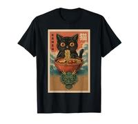 Anime Cat Ramen Japanese Funny Art Kawaii Cat and Dragon Camiseta