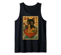 Anime Cat Ramen Japanese Funny Cute Kawaii Cat Anime Camiseta sin Mangas