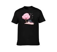 Anime Cherry Blossom Nap T-Shirt, Black Cotton, Japanese Art Design XXL
