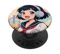 Anime Chica Jugador Japonés Juego Todo El Día Waifu Japón Boba Tea PopSockets PopGrip Adhesivo
