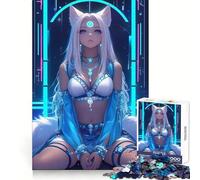 Anime Chica Zorro en Azul Anime Chica Waifu Rompecabezas de Juegos para Adolescentes 1000 Piezas Agitador Mental Pasatiempo Relajante Cierre Sólido Regalo Considerado (38x52cm)