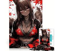 Anime Chica Zorro en Rojo Rompecabezas Anime Chica 1000 Piezas Diversión Habilidad Memoria Borde Liso Encaje Forma Divertida de Llenar Horas Libres (50x75cm)