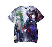 Anime Code Geass Lelouch of The Rebellion - Camiseta de manga corta con estampado de anime C.C. and L.L. Camiseta de manga corta para verano, informal, de algodón, cuello redondo, camiseta de anime,