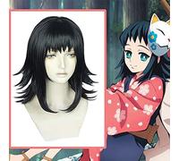 Anime Comic Demon Slayer Kimetsu No Yaiba Cosplay Pelucas Makomo Cosplay Peluca Resistente Al Calor Peluca Sintética Pelo Corto Negro