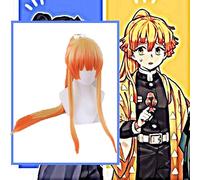Anime Comic Demon Slayer Kimetsu no Yaiba Pelucas de Cosplay Agatsuma Zenits Peluca de Cosplay Peluca Sintética Pelos Naranja Largo Gradiente