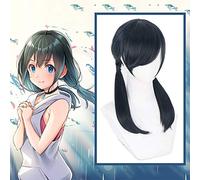 Anime Comic Weathering with you Pelucas de Cosplay Amano Hina Peluca de Cosplay Peluca Sintética Resistente al Calor Racimos Cola de Caballo Azul Pelo Largo