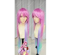 Anime Cosplay Anime No Game No Life Jibril Cosplay peluca larga gradiente de Color arcoíris pelucas de pelo sintético resistentes al calor + gorro de peluca