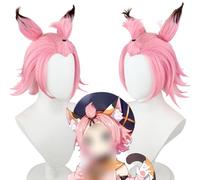 Anime cosplay peluca Anime Coser 13 pulgadas -Genshin-Impact Peluca Anime Cosplay Diona Peluca de Doble Orejas Rosa degradado con gorro de peluca gratis para Halloween en