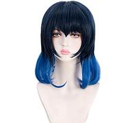 Anime cosplay peluca Anime Coser pruik Hashibira Inouke Cosplay Peluca Anime Demon Slayer: Kimetsu No Yaiba Black y Blue Gradiente Color Pelucas Fibra Sintética Peluca