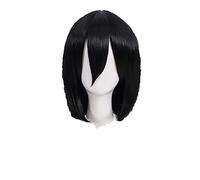 Anime cosplay peluca ataque en titanio Mikasa Ackerman Cosplay peluca corta BOB negro resistente al calor sintético peluca de cabello+peluca gorra