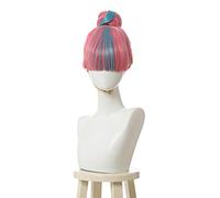 Anime cosplay peluca daño real Qiyana Cosplay pelucas Prestige Pink Mix Blue pelucas con flequillo Cosplay peluca resistente al calor pelo sintético