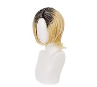 Anime cosplay peluca de 25 cm Anime Haikyuu Karasuno Escuela Superior Voleibol Club Cosplay Pelucas Kenma Kozeume Juego Negro Oro Gradiente Pelo Halloween 1: 1