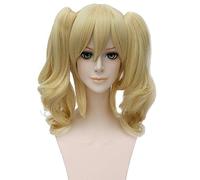 Anime cosplay peluca de 45 cm / 17,71 pulgadas mujeres Harleen Quinzel Cosplay Pelucas Rubias Resistente al Calor Pelo Sintético Perucas Cosplay Peluca