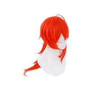 Anime cosplay peluca Diluc peluca efecto Genshin Cosplay pelo rojo largo rizado estilo resistencia al calor para adultos hombres mujeres Halloween juego de rol
