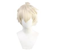 Anime cosplay peluca efecto Genshin Cosplay Bennett 30 cm peluca gris oro peluca resistente al calor pelo sintético Pelucas Anime pelucas de rol Halloween