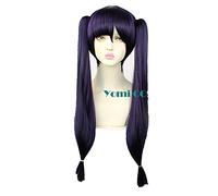 Anime cosplay peluca Game Genshin efecto Mona Cosplay doble cola de caballo oscuro púrpura peluca