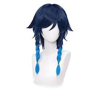 Anime cosplay peluca Genshin efecto Venti 50 cm pelucas degradado azul corto trenzado resistente al calor pelo sintético juego Anime Cosplay Halloween + peluca gorra