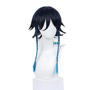 Anime cosplay peluca Genshin-Golpe Juego Venti Gradiente Azul Corto Trenzado Cosplay Peluca de Cabello Disfraz+Peluca Gorra 2021 Anime