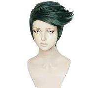 Anime cosplay peluca JoJo's Bizarre Adventure Rohan Kishibe Cosplay peluca corta verde oscuro resistente al calor sintético peluca de pelo sintético+gorro de peluca