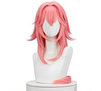 Anime cosplay peluca juego Genshin efecto Cosplay Yae Miko peluca proyecto Celestia largo rosa recto cola de caballo resistente al calor pelo mujeres juego de rol anime
