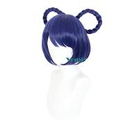 Anime cosplay peluca juego Genshin efecto Xiangling Cosplay peluca de pelo azul oscuro resistente al calor sintético peluca Headwear peluca gorra Halloween