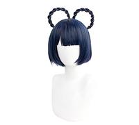 Anime cosplay peluca juego Genshin efecto Xiangling Cosplay pelucas azul oscuro corto Cosplay peluca trenzada pelucas pelucas resistentes al calor pelo sintético