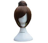 Anime cosplay peluca juego Ow. MEI Cosplay pelucas de color marrón corto con un moño resistente al calor sintético pelucas de pelo sintético+gorro de peluca