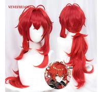 Anime cosplay peluca K Game Genshin efecto peluca Cosplay Encer Merah Panjang Kuncir Rambut Sintetis Tahan Panas Natal Halloween