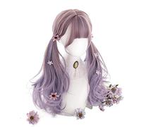 Anime cosplay peluca larga onda suelta gradiente púrpura Lolita pelucas Praty diario Cosplay peluca flequillo resistente al calor pelo sintético