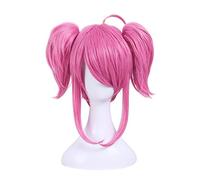 Anime cosplay peluca Star Guardian Lux Cosplay Peluca Rosa Doble Colas de Poni Cosplay Pelucas de Pelo Corto Peluca sintética resistente al calor