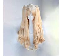 Anime Cosplay Rose red Pelucas de red con flequillo 100% Alta temperatura Resistente a la luz Luz de oro Larga Larga Rizado ondulado Doble Tail Hair 32 pulgadas chenghuax