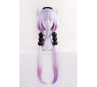 Anime Cosplay Wig Long Purple White Mixed Gradient Synthetic Wigs + 6 bolas + cuerno + cuerda