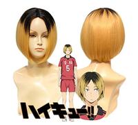 Anime de alta calidad Haikyuu !! Kenma Kozume Cosplay Peluca Corta Negro Amarillo Gradiente Disfraz Jugar Pelucas Disfraces de Halloween Cabello