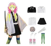 Anime Demon Kanroji Mitsuri rol Play Clothing Kimetsu Adult Children 's Kimono Set Halloween Carnival Party(M, White)
