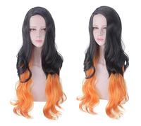 Anime Demon Slayer Kamado Nezuko cosplay peluca Kimetsu no Yaiba negro mezclado naranja oscuro cabello ondulado Halloween Cosplay pelucas + gorro de peluca demonio asesino peluca No.180-1