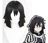 Anime Demon Slayer Kimetsu no Yaiba Iguro Obanai Short Black Styled Wig Heat Resistant Hair Cosplay Costume Wigs + Free Wig Cap
