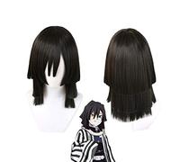 Anime Demon Slayer: Kimetsu no Yaiba Iguuro Obanai Cosplay Pelucas Cabello sintético resistente al calor Negro Capacidad + Capa MZ-1444