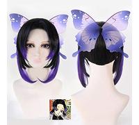 Anime Demon Slayer: Kimetsu no Yaiba Kochou Shinobu Cosplay Wigs Heat Resistant Synthetic Hair Wig (Without Headwears) + Wig Cap