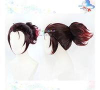 Anime Demon Slayer Kimetsu No Yaiba Tanjirou Kamado Cosplay Pelucas Disfraz Wine Red Hair with Ponytail + Free Peluca Cap corto con ponytai