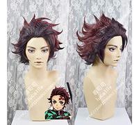 Anime Demon Slayer: Kimetsu no Yaiba Tanjirou Kamado Short Brown Red Wig Heat Resistant Hair Cosplay Costume Wigs + Wig Cap