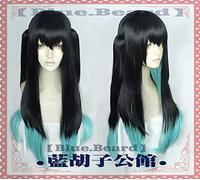 Anime Demon Slayer: Kimetsu no Yaiba Tokitou Muichirou Cosplay Peluca Gradiente largo Negro Azul Cola de caballo Pelo sintético + Gorra de peluca