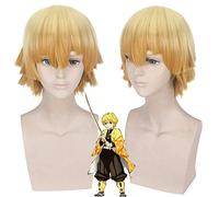 Anime Demon Slayer: Kimetsu no Yaiba Zenitsu Agatsuma Short Golden Brown Peluca Pelo resistente al calor Cosplay Pelucas de disfraces